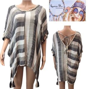 Gypsie Blu Boho Striped Poncho Swimsuit Coverup